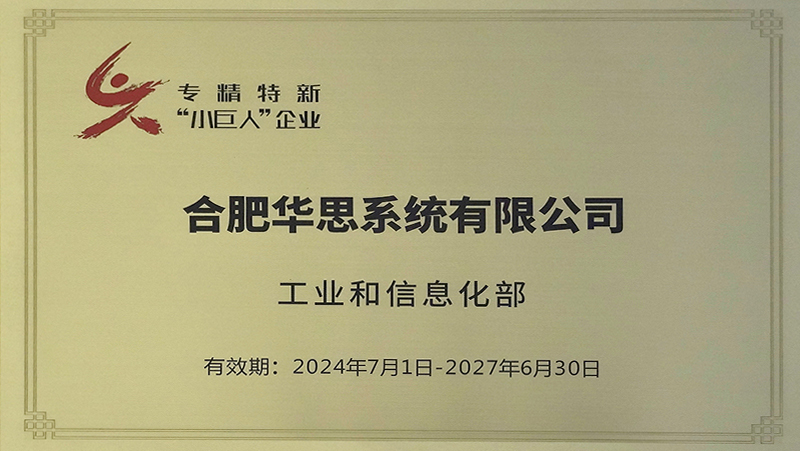 勇于创新，追求卓越！ 华思系统获评国家级专精特新“小巨人”企业